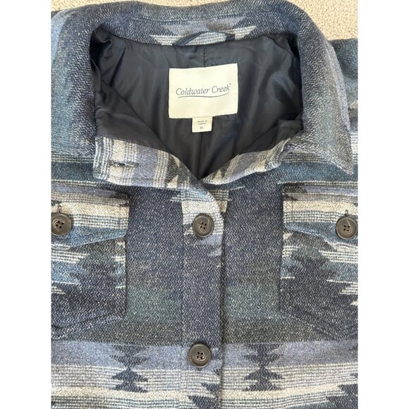 Coldwater Creek Womens Aztec Print Sierra Madras Jacket Size XL Blue Wool Blend - Picture 10 of 16